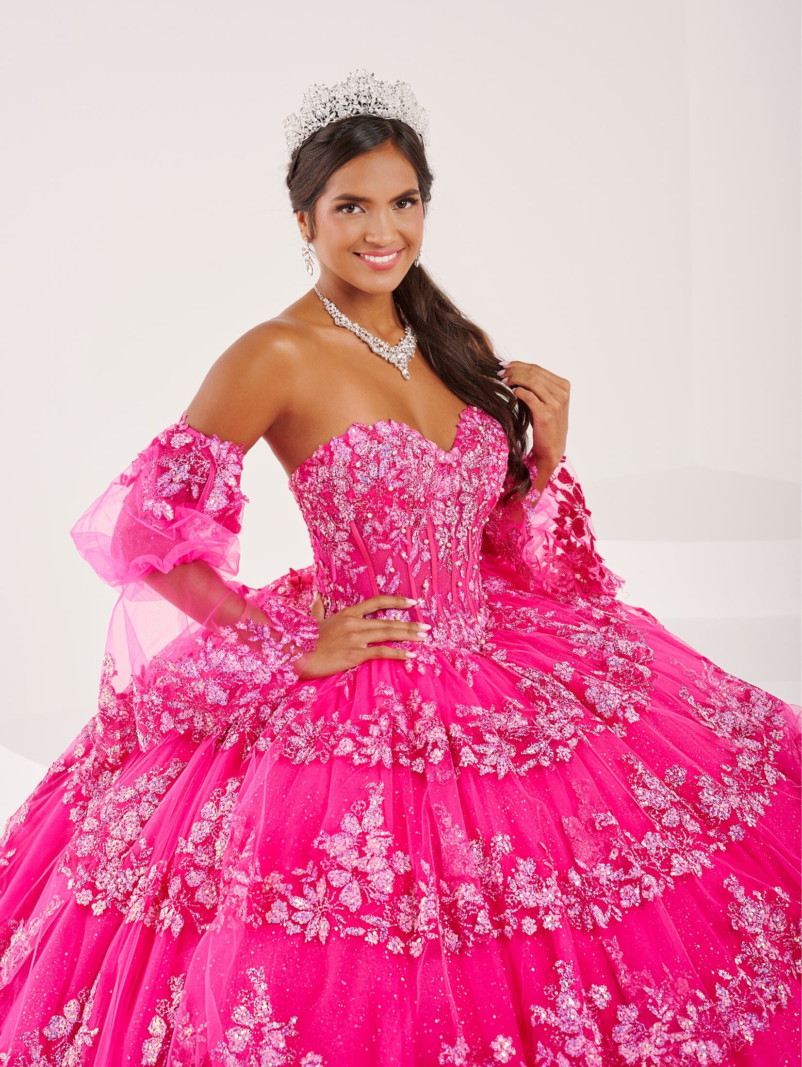 House of Wu Fiesta Gowns Strapless Puff Sleeve Quinceanera Dress by Fiesta Gowns 56497 24 Electric Blue