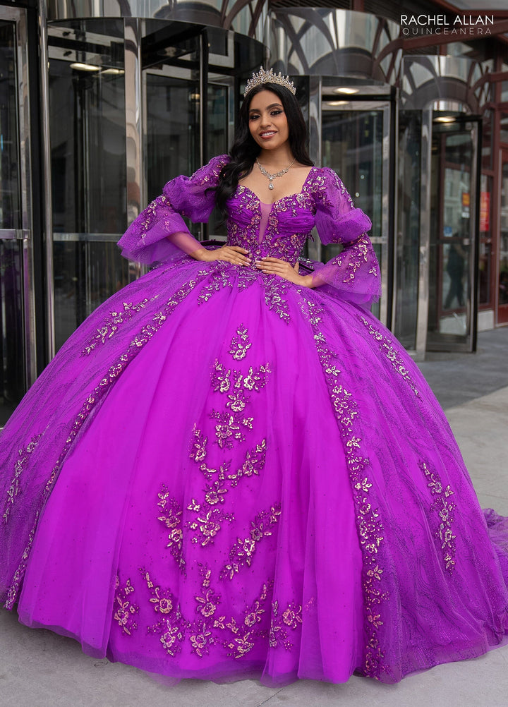 Strapless Puff Sleeve Quinceanera Dress by Rachel Allan RQ1135