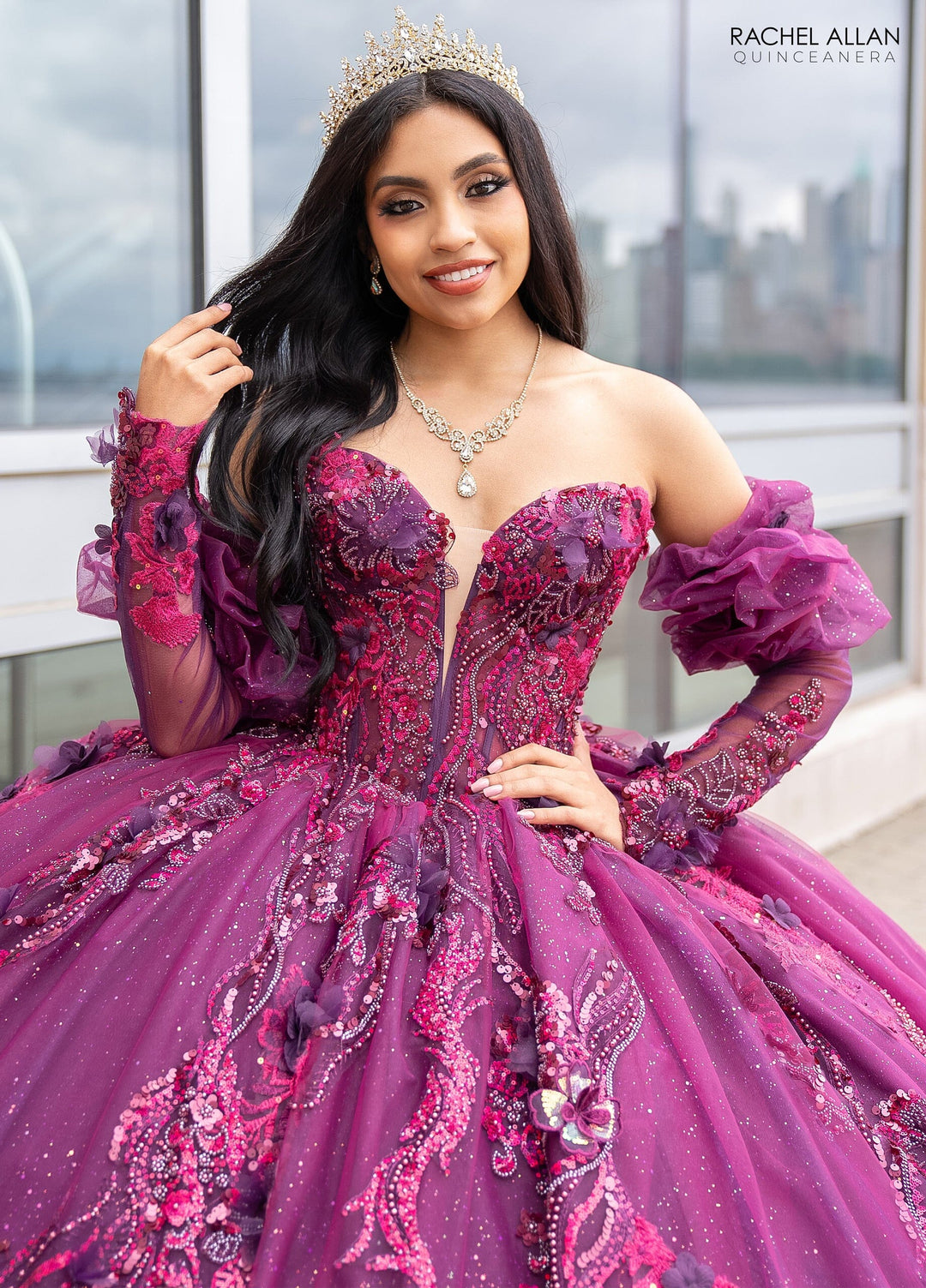 Strapless Puff Sleeve Quinceanera Dress by Rachel Allan RQ2184