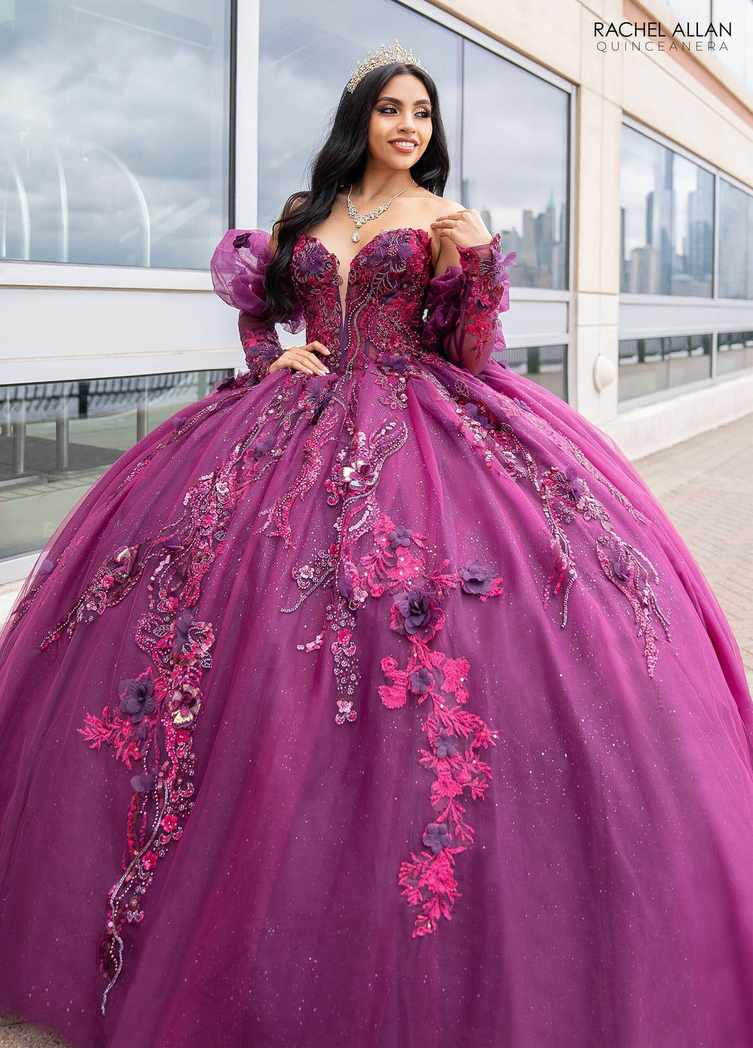 Strapless Puff Sleeve Quinceanera Dress by Rachel Allan RQ2184