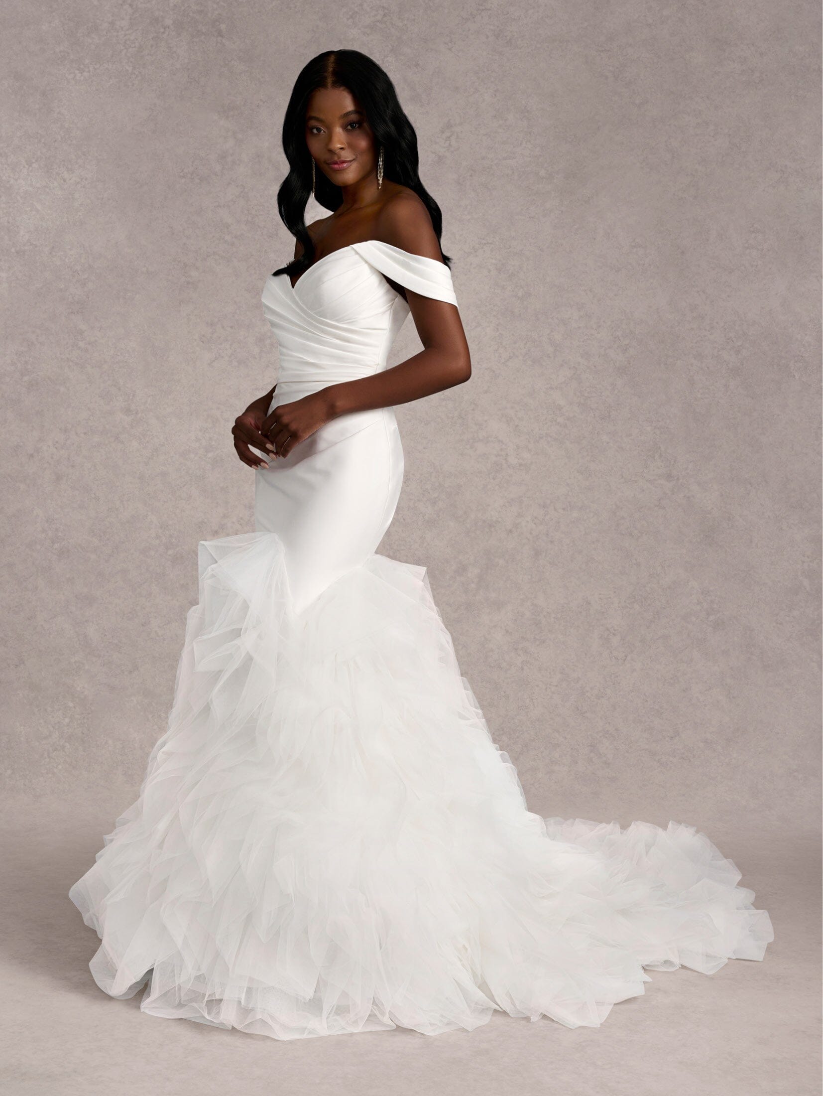 Draped Off the shops Shoulder Mermaid Wedding Gown