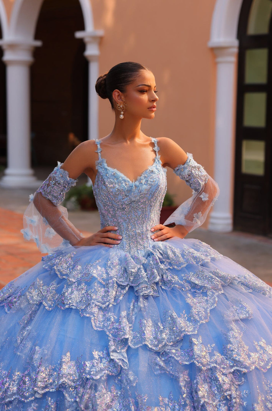 Tiered Bell Sleeve Quinceanera Dress by Amarra 54300