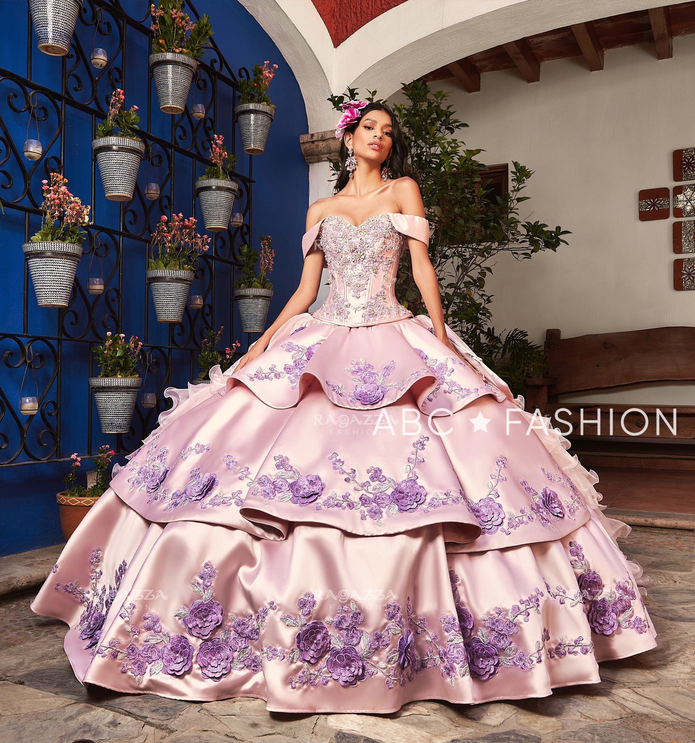 rose gold purple quinceanera dresses