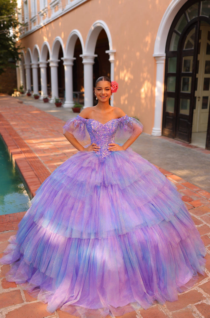 Tiered Ruffled Off Shoulder Quinceanera Dress by Amarra 54312