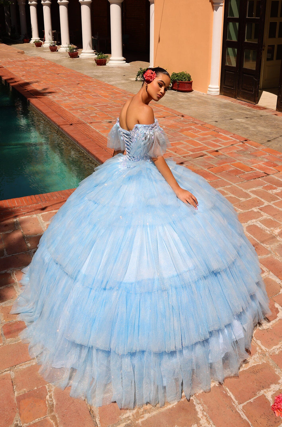 Tiered Ruffled Off Shoulder Quinceanera Dress by Amarra 54312