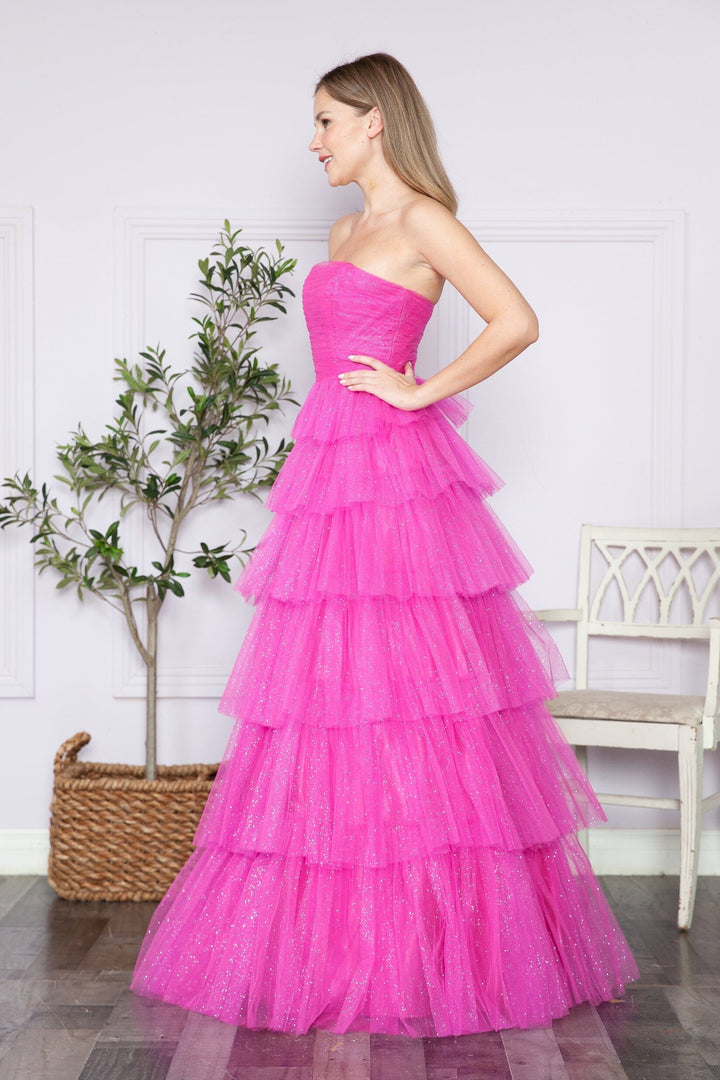 Tiered Strapless Glitter A-line Gown by Poly USA 9386