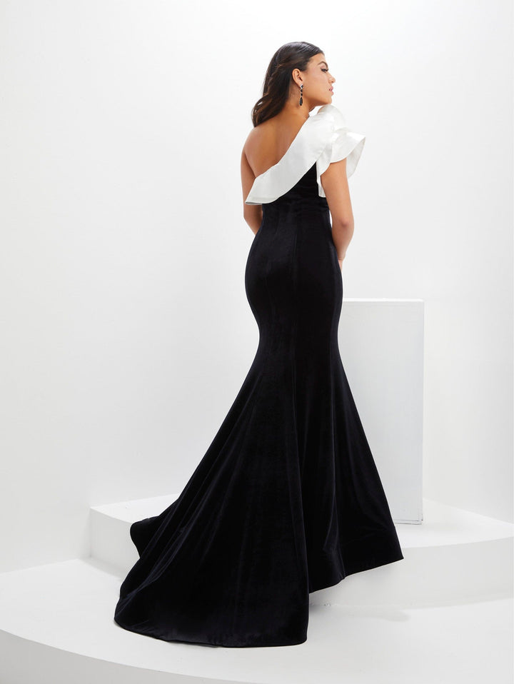 Two Tone One Shoulder Slit Gown by Panoply 14130