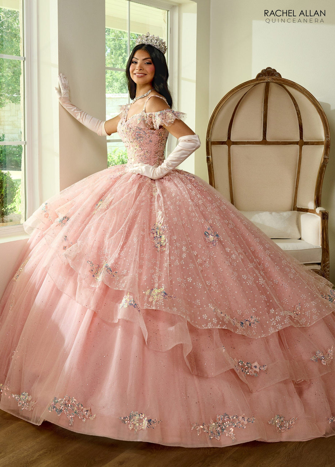 V-Neck Ruffled Quinceanera Dress by Rachel Allan RQ1136