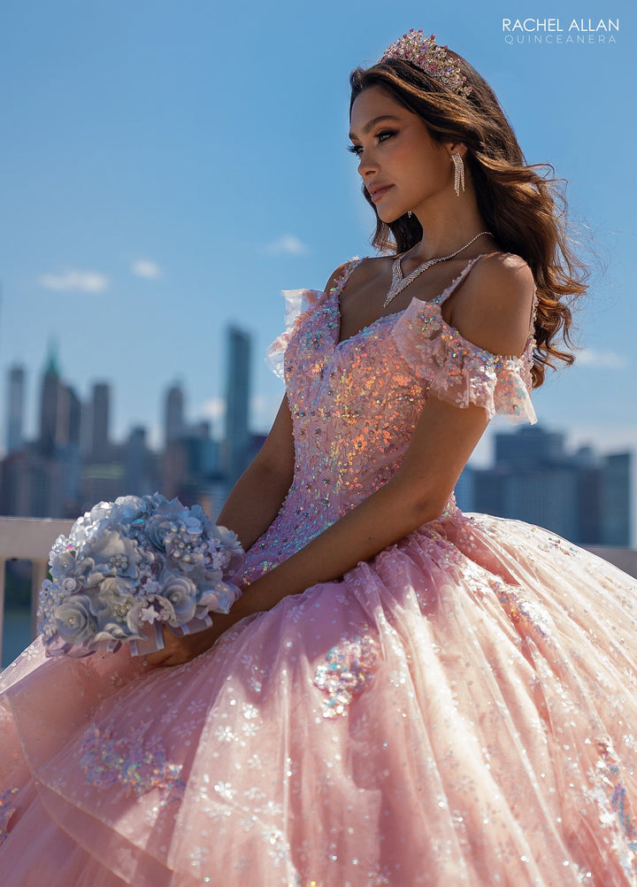 V-Neck Ruffled Quinceanera Dress by Rachel Allan RQ1136