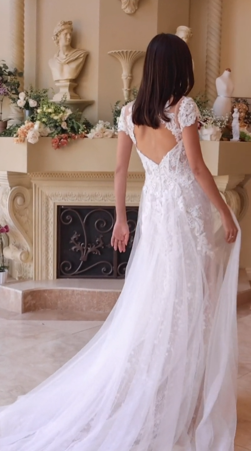 Short Sleeve A-line Bridal Gown by Ladivine WL035