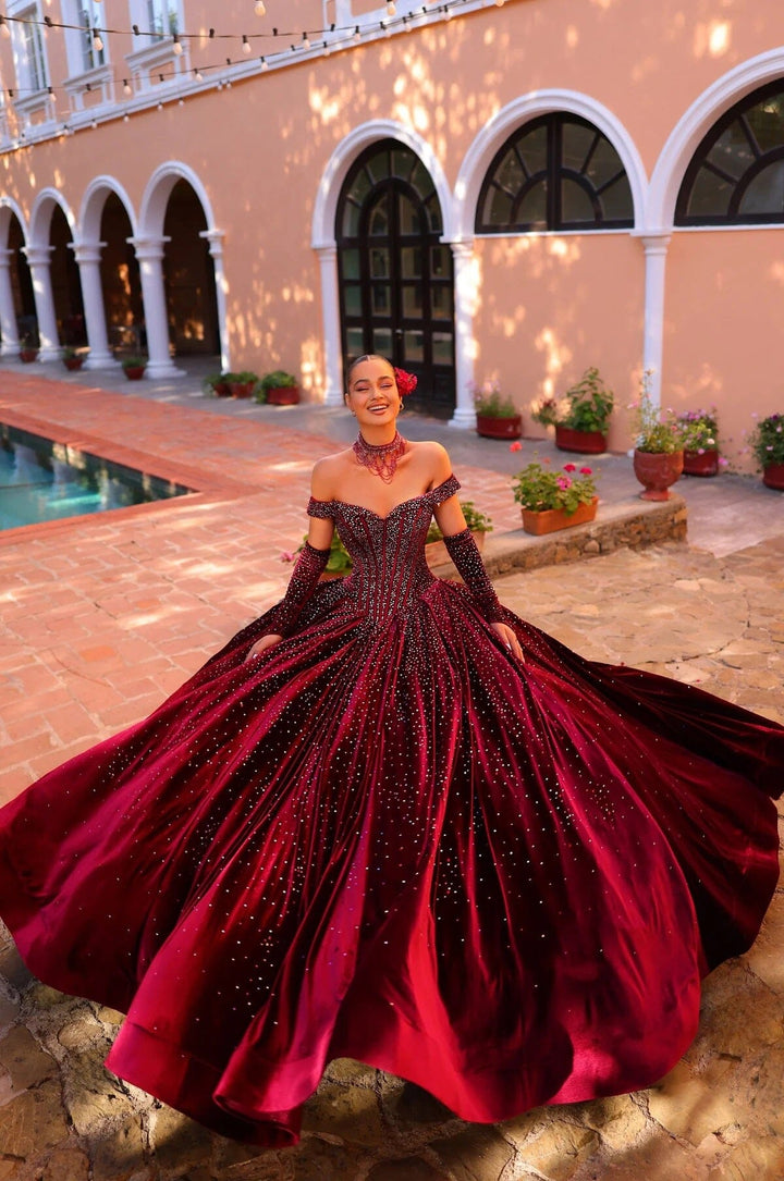 Velvet Off Shoulder Quinceanera Dress by Amarra 54257