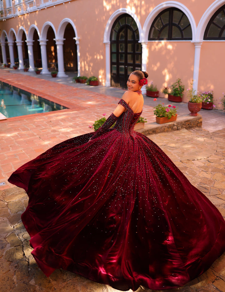 Velvet Off Shoulder Quinceanera Dress by Amarra 54257