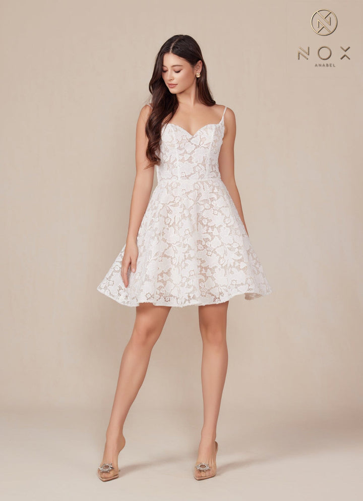 White Short Floral Lace Dress by Nox Anabel E917W