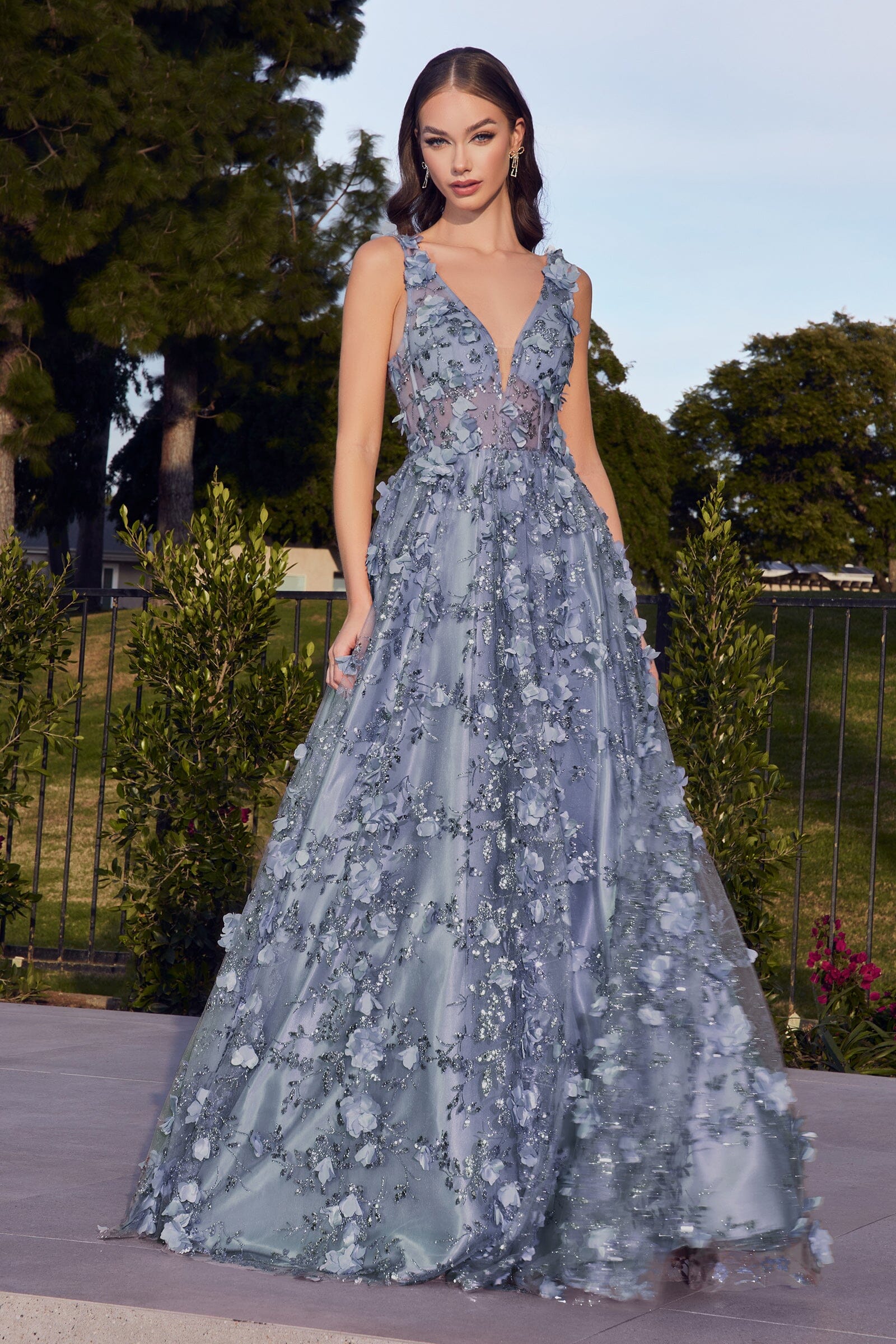 3D Floral Glitter Ball Gown by Ladivine J838 – ABC Fashion