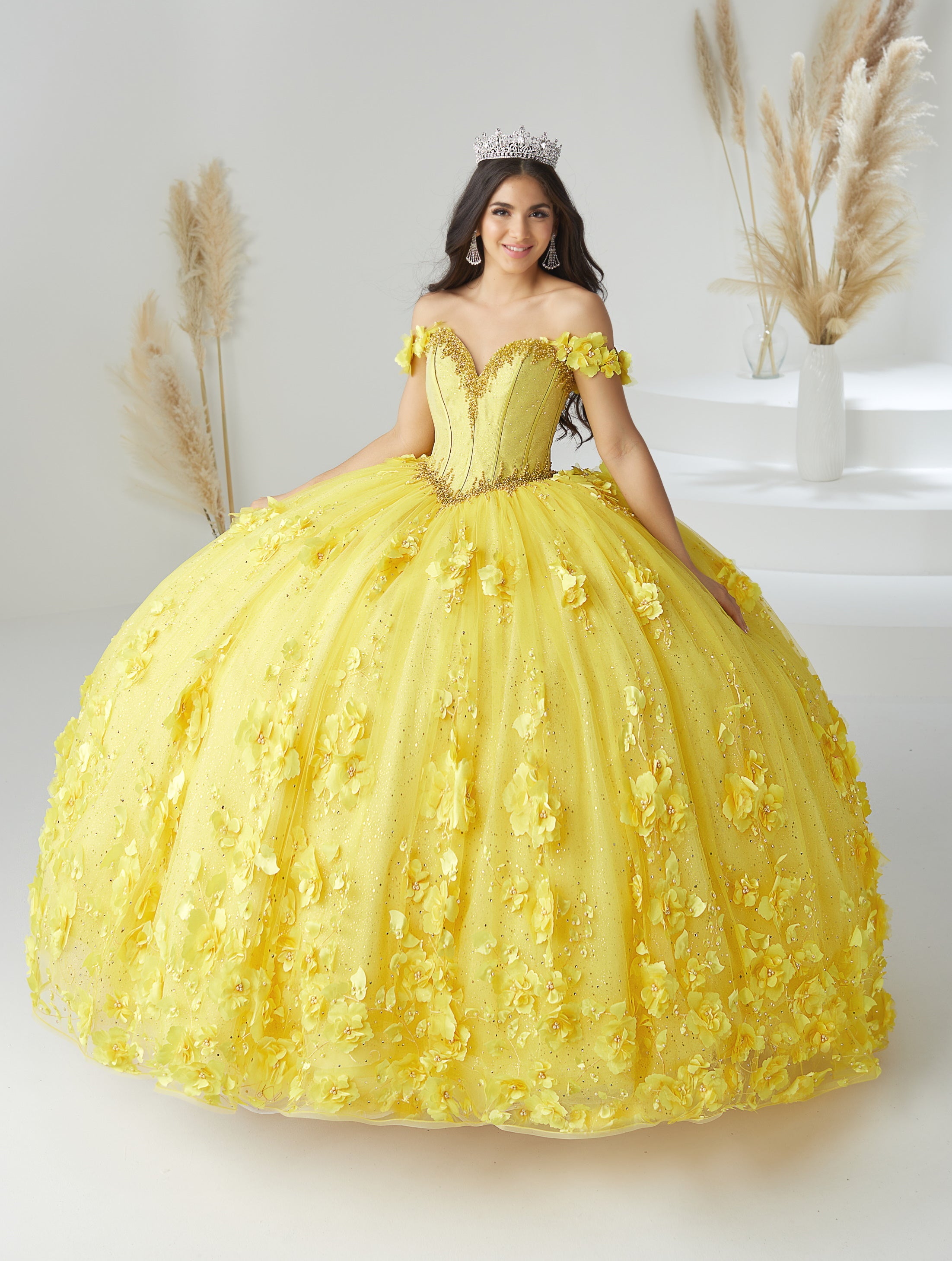 puffy yellow quinceanera dresses