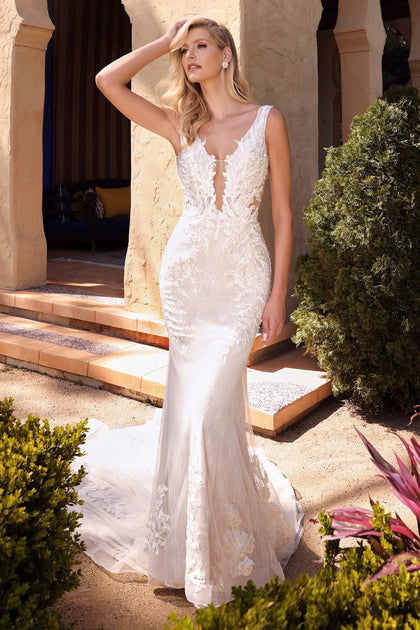 T252024 Leah - Dramatic Sequin Lace Mermaid Gown with Plunging