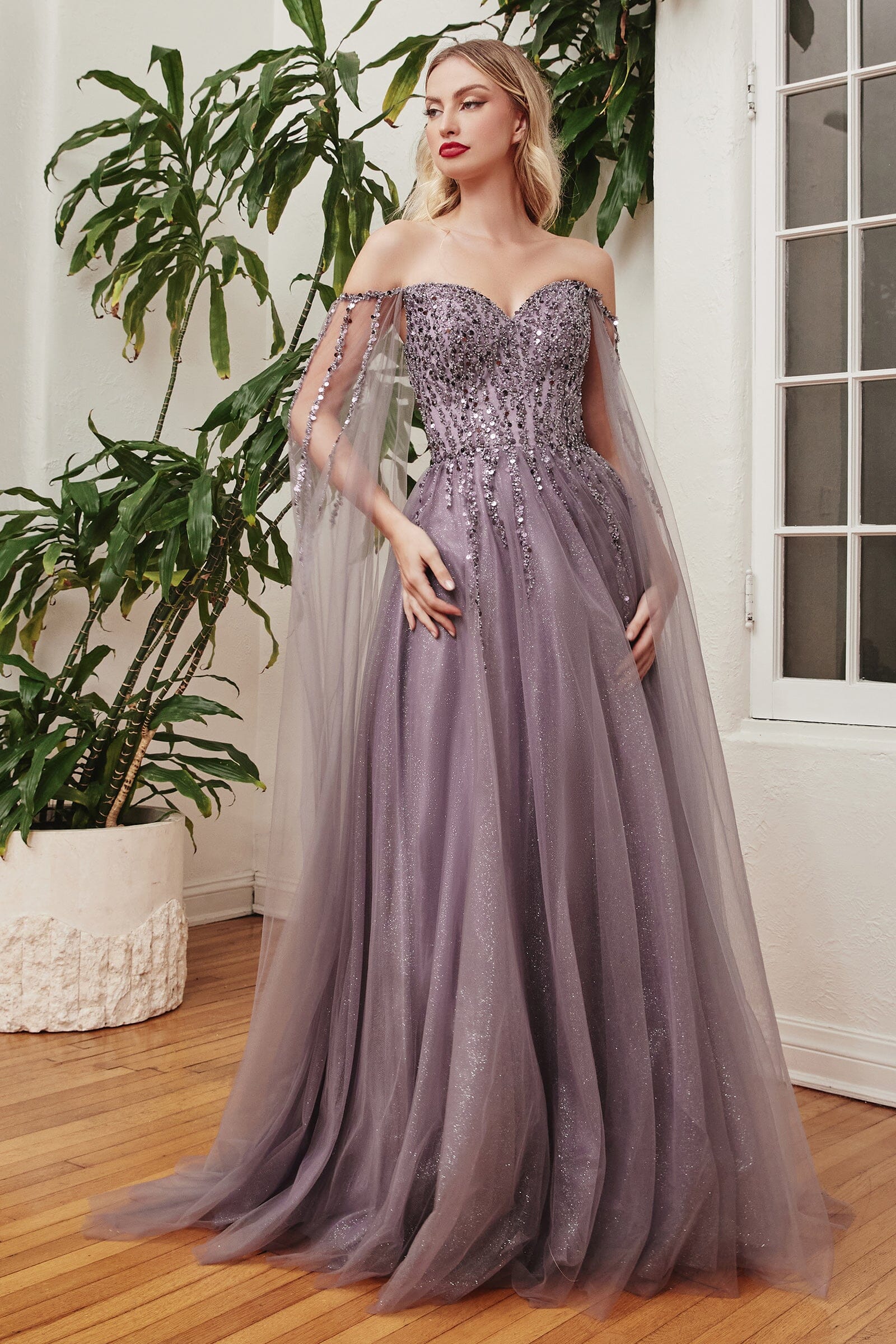 Beaded Cape Sleeve Gown by Ladivine CD0204 – ABC Fashion