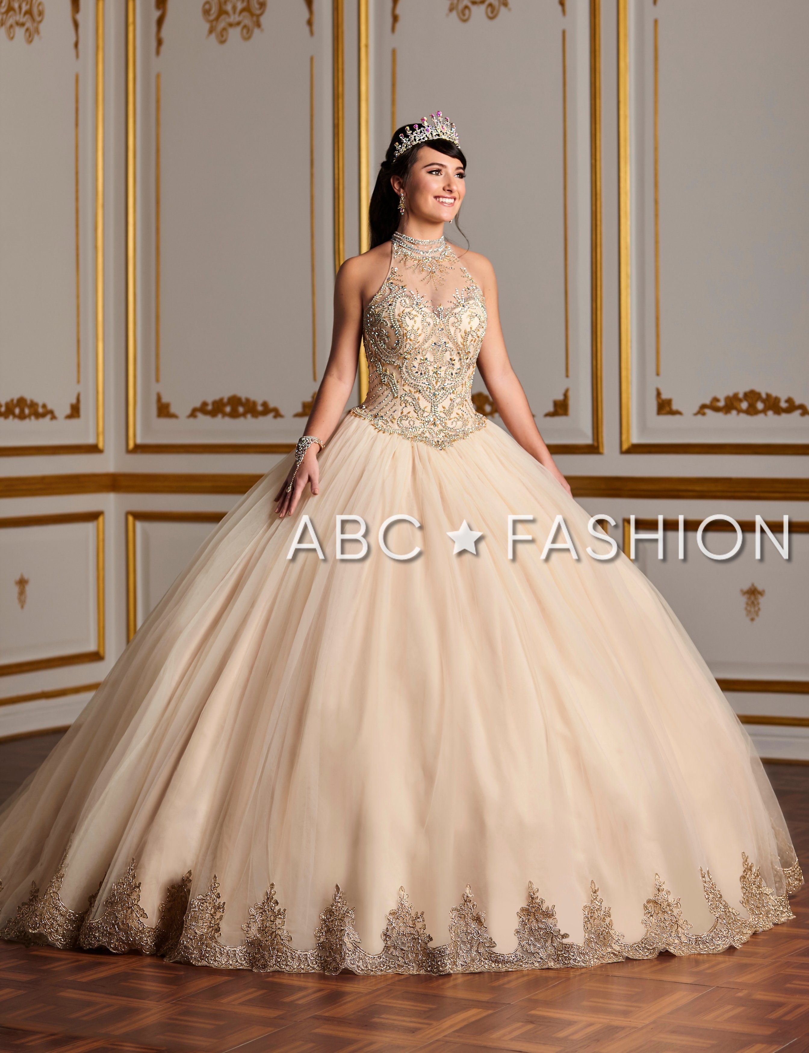 Beaded High Neck Quinceanera Dress by House of Wu 26881 ABC Fashion