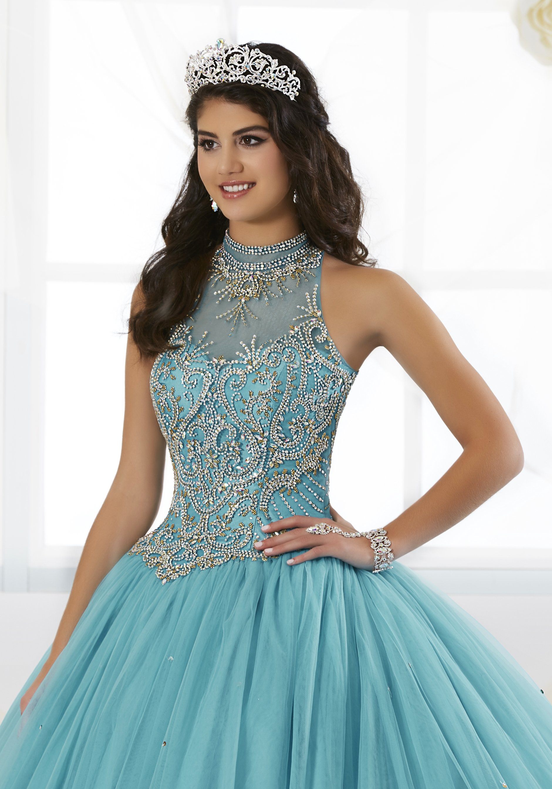 Beaded High-Neck Quinceanera Dress by House of Wu 26881