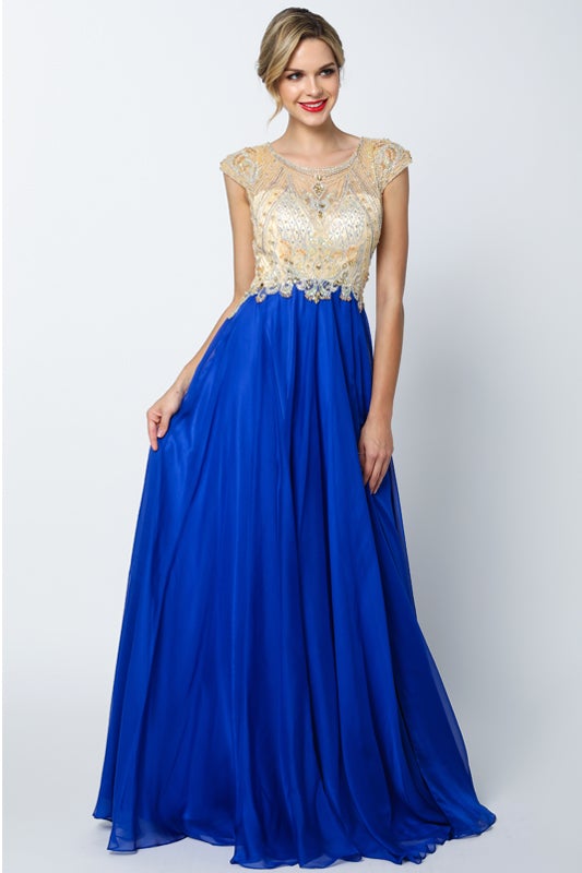 Beaded Long Cap Sleeve Dress by Juliet 636 – ABC Fashion