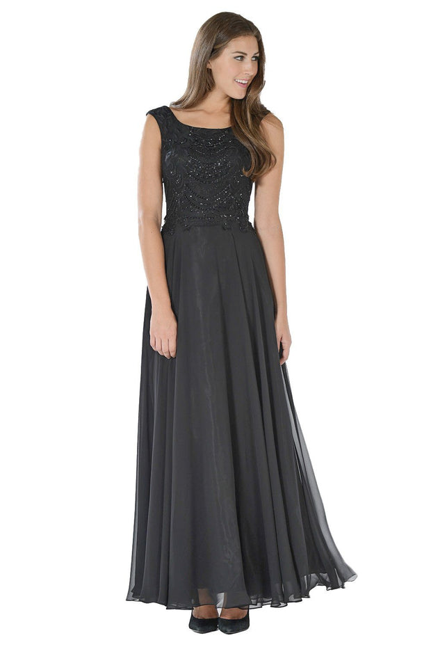 Black Long Sleeveless Dress with Embellished Bodice by Poly USA – ABC ...