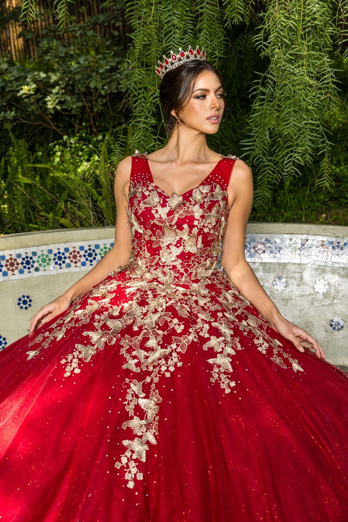 quinceanera red cinderella dress