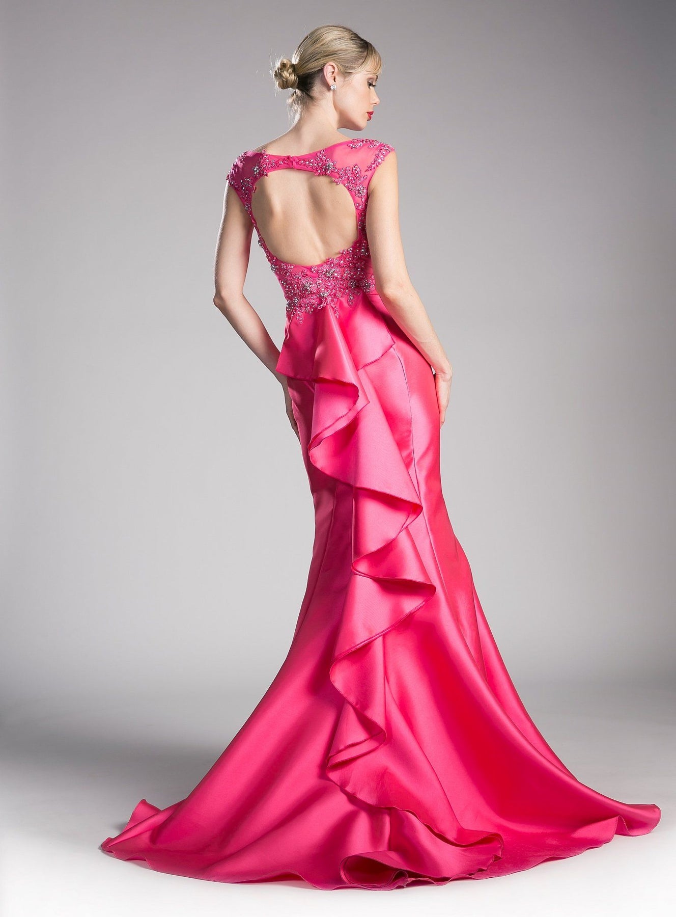 Beaded Cap Sleeve Mermaid Gown by Cinderella Divine 8984A – ABC Fashion