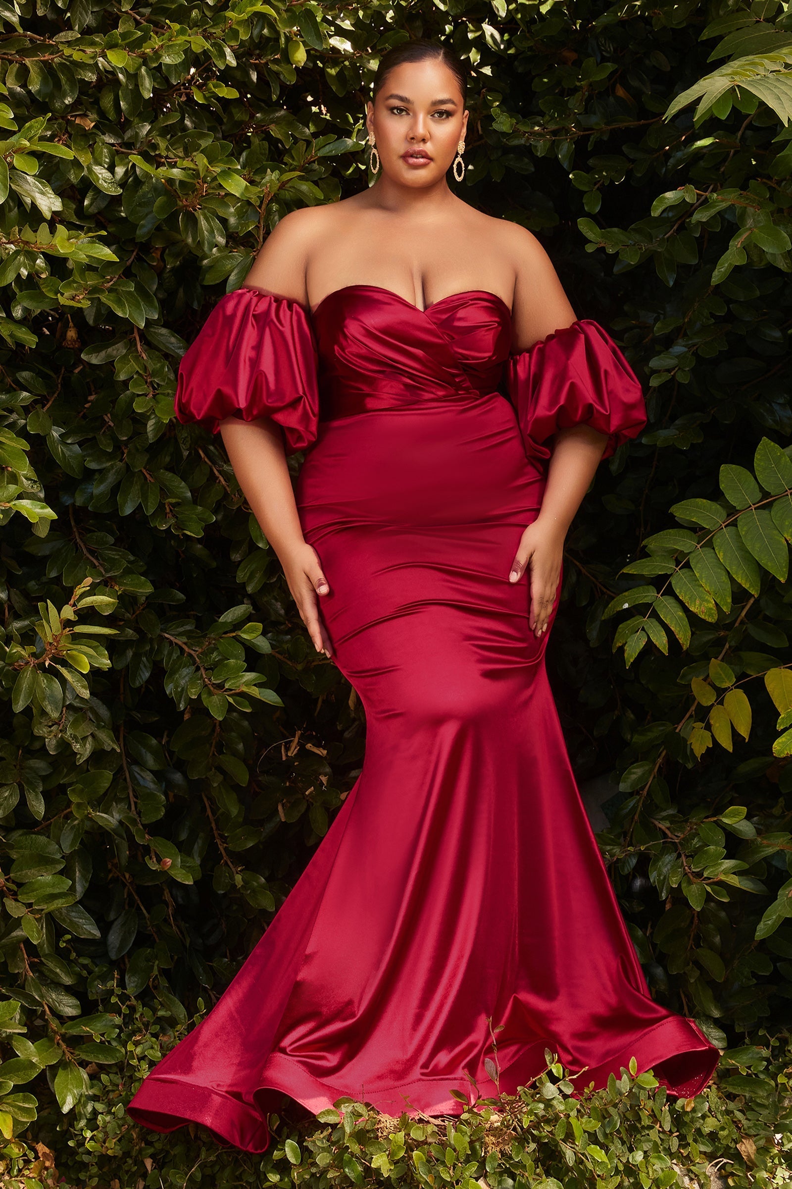 Curve Puff Sleeve Satin Gown by Cinderella Divine CD983C ABC Fashion