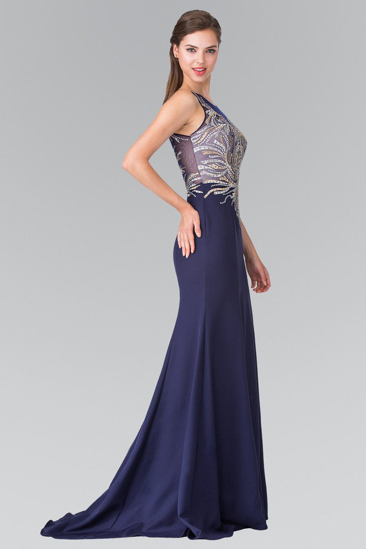 Embroidered Sleeveless Illusion Dress by Elizabeth K GL2323-Long Formal Dresses-ABC Fashion