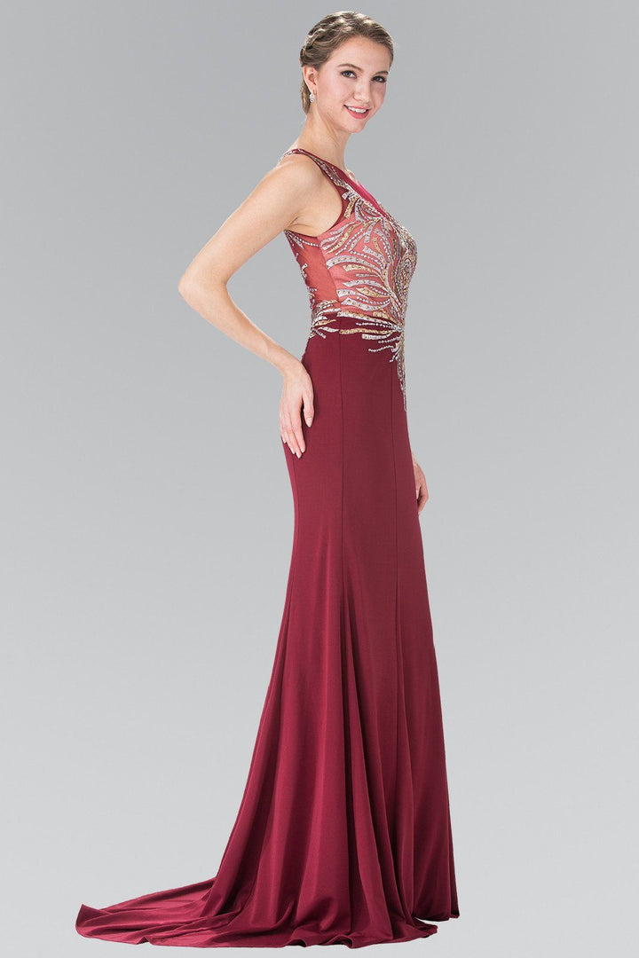 Embroidered Sleeveless Illusion Dress by Elizabeth K GL2323-Long Formal Dresses-ABC Fashion