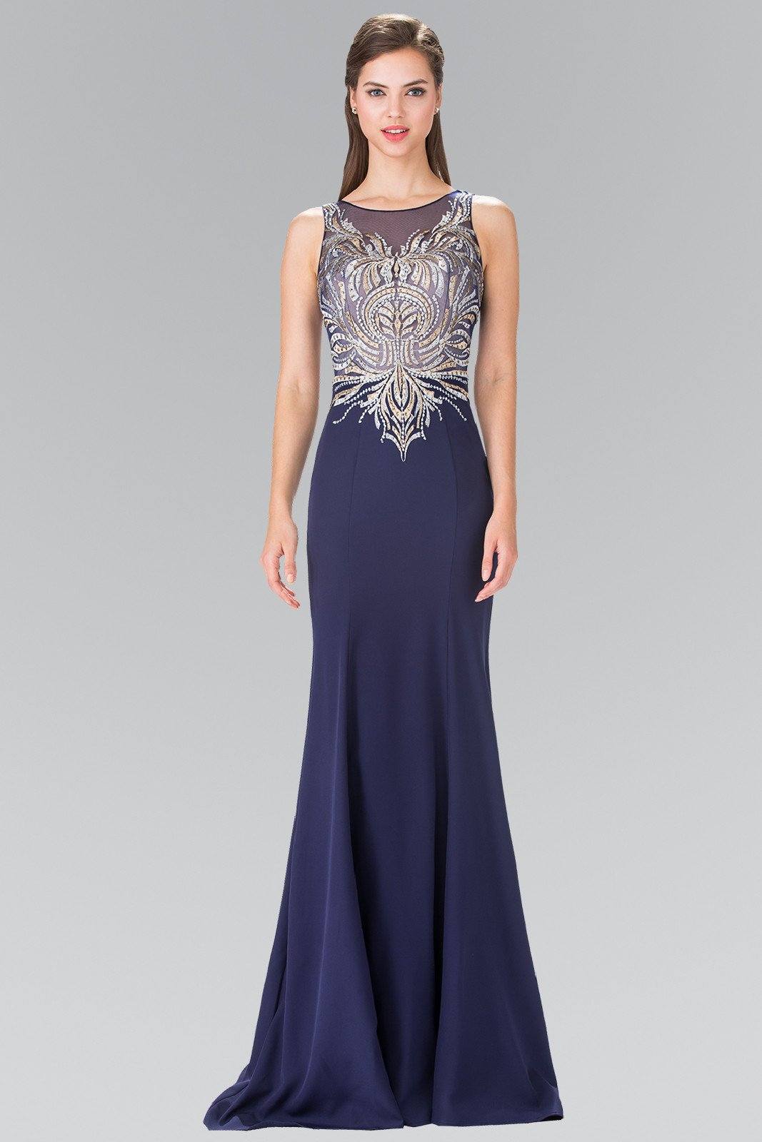 Embroidered Sleeveless Illusion Dress by Elizabeth K GL2323-Long Formal Dresses-ABC Fashion