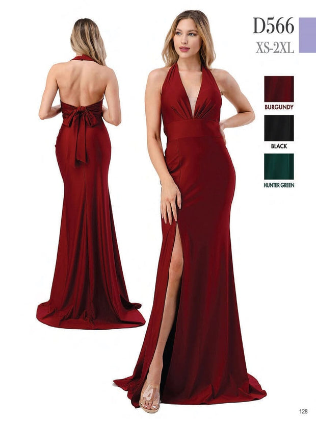 Fitted Long Halter V-Neck Slit Dress by Coya D566 – ABC Fashion