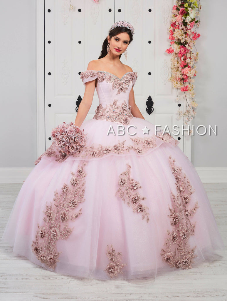 off shoulder rose gold quinceanera dresses