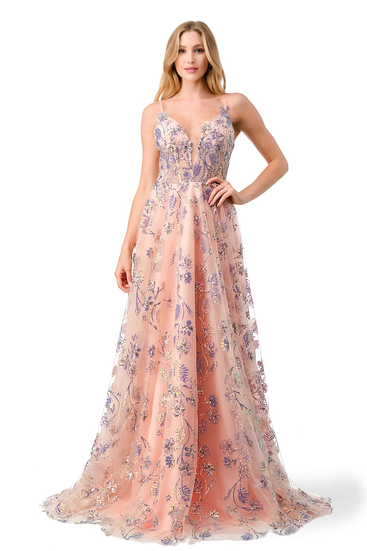 floral embroidered prom dress