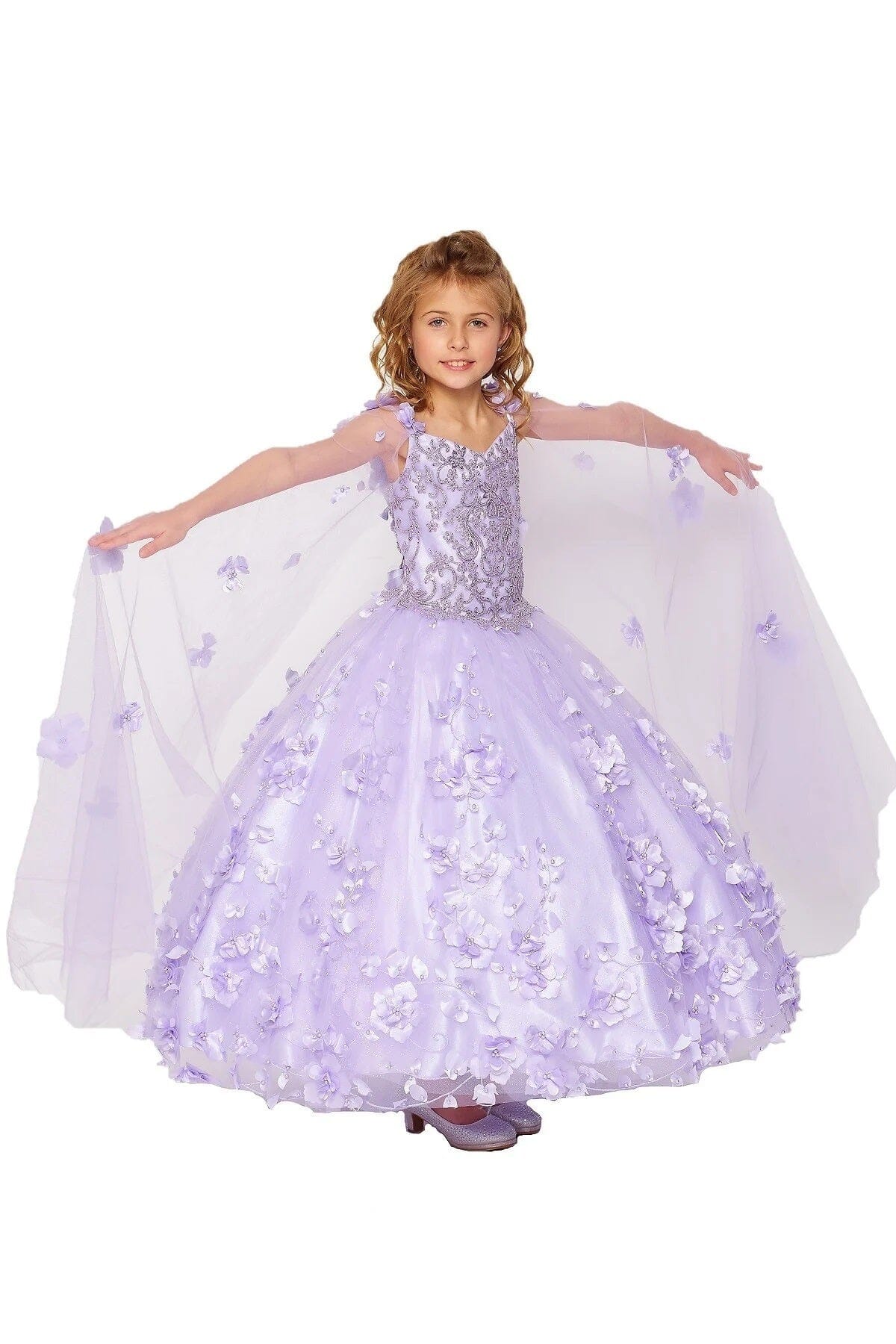 Girls 3D Floral Cape Gown by Cinderella Couture 8030 – ABC Fashion