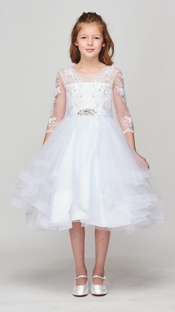 Girls Short Ruffled Dress with Lace Bodice by Cinderella Couture