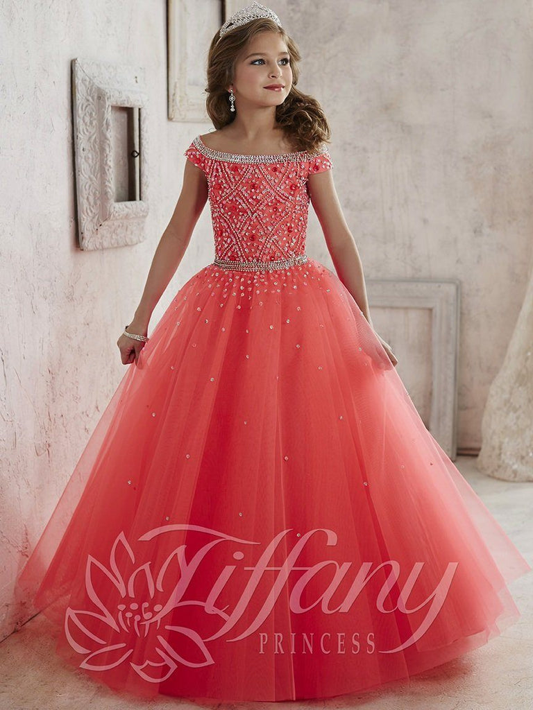 Girls Off Shoulder Tulle Dress by Tiffany Princess 13458 – ABC Fashion