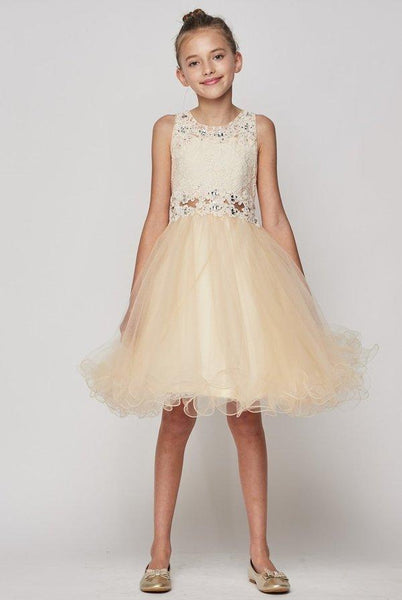 Girls Short Ruffled Dress with Lace Bodice by Cinderella Couture 5010