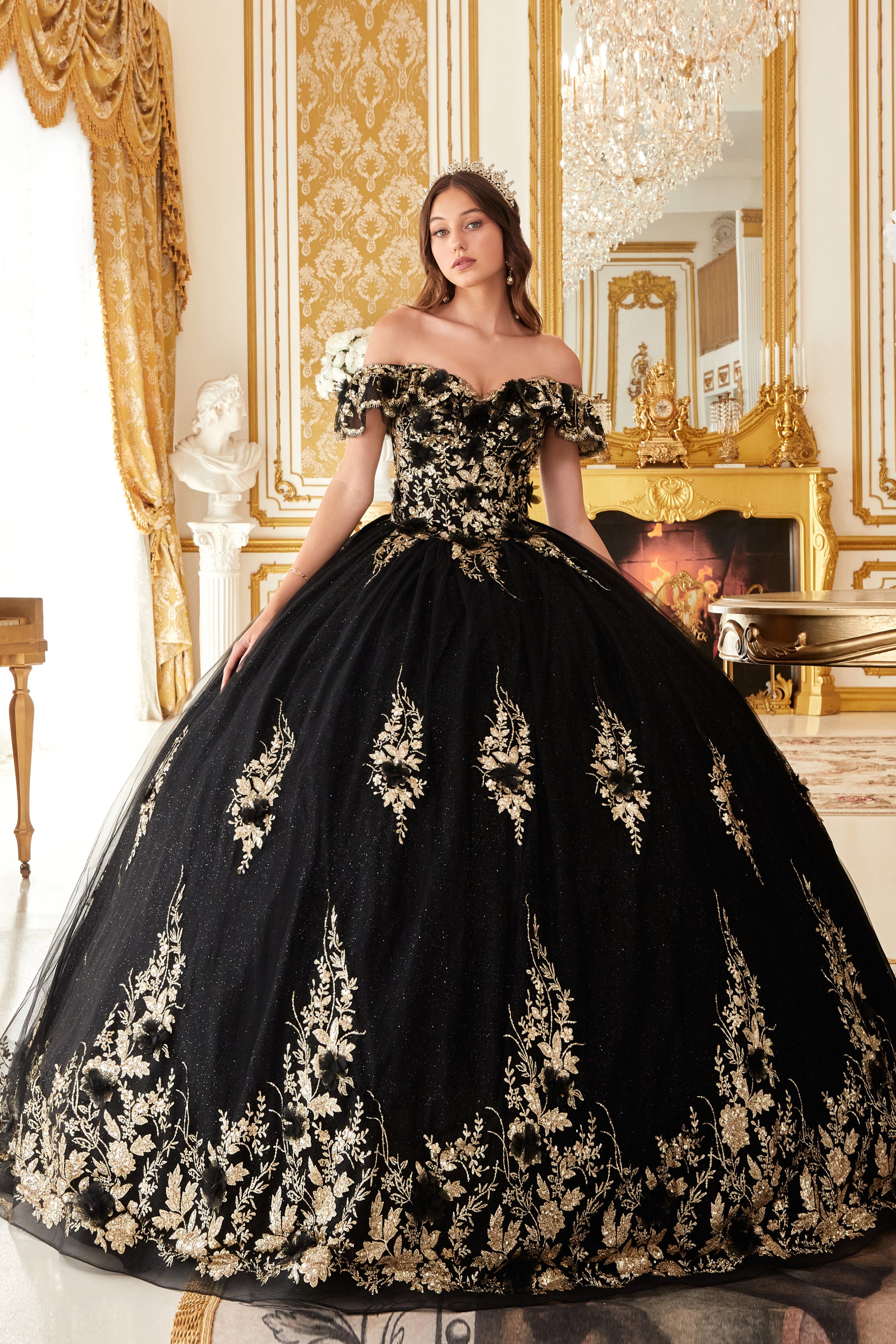 Black quinceanera dress with roses best sale