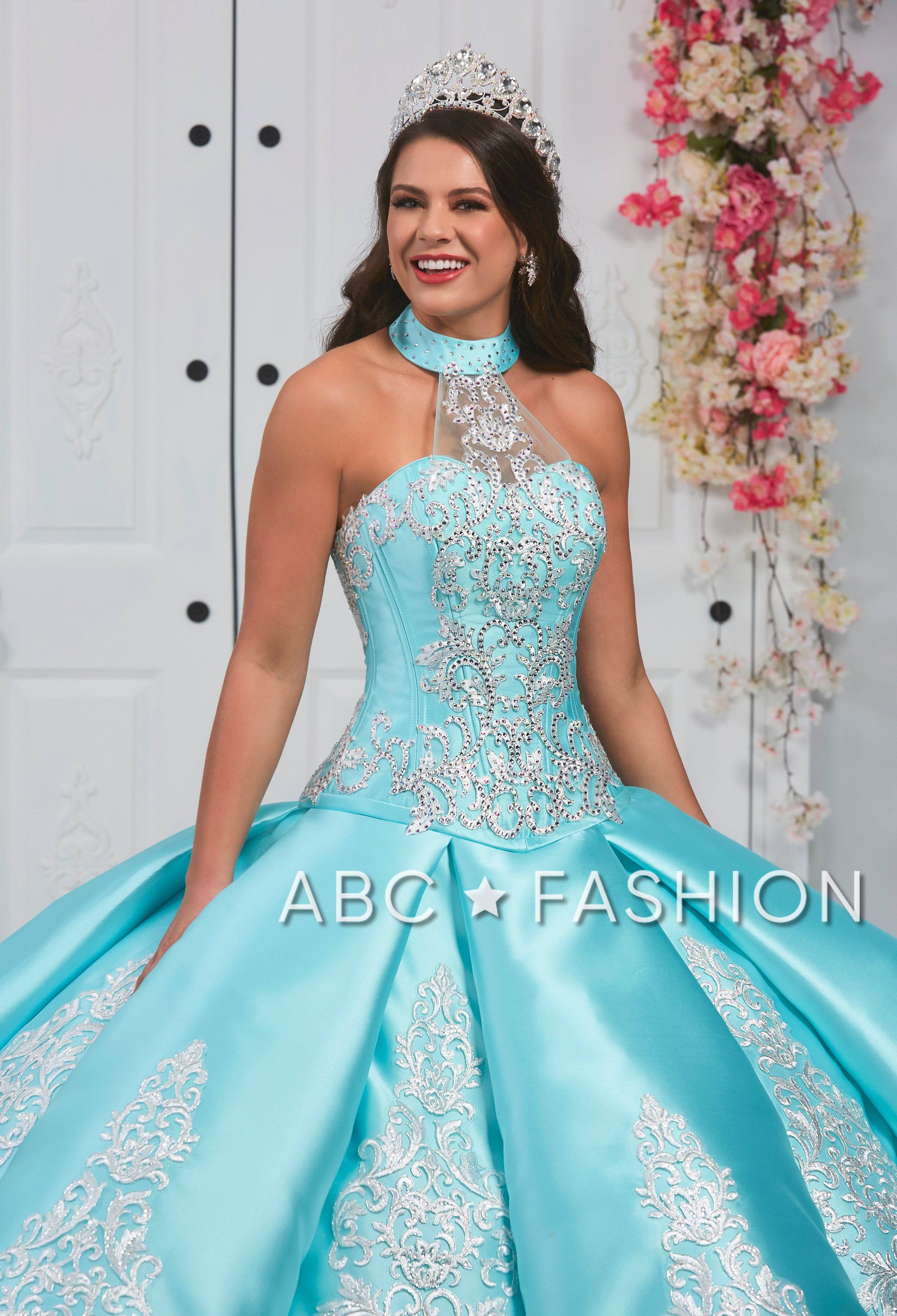 Embroidered Halter Quinceanera Dress by LA Glitter 24057