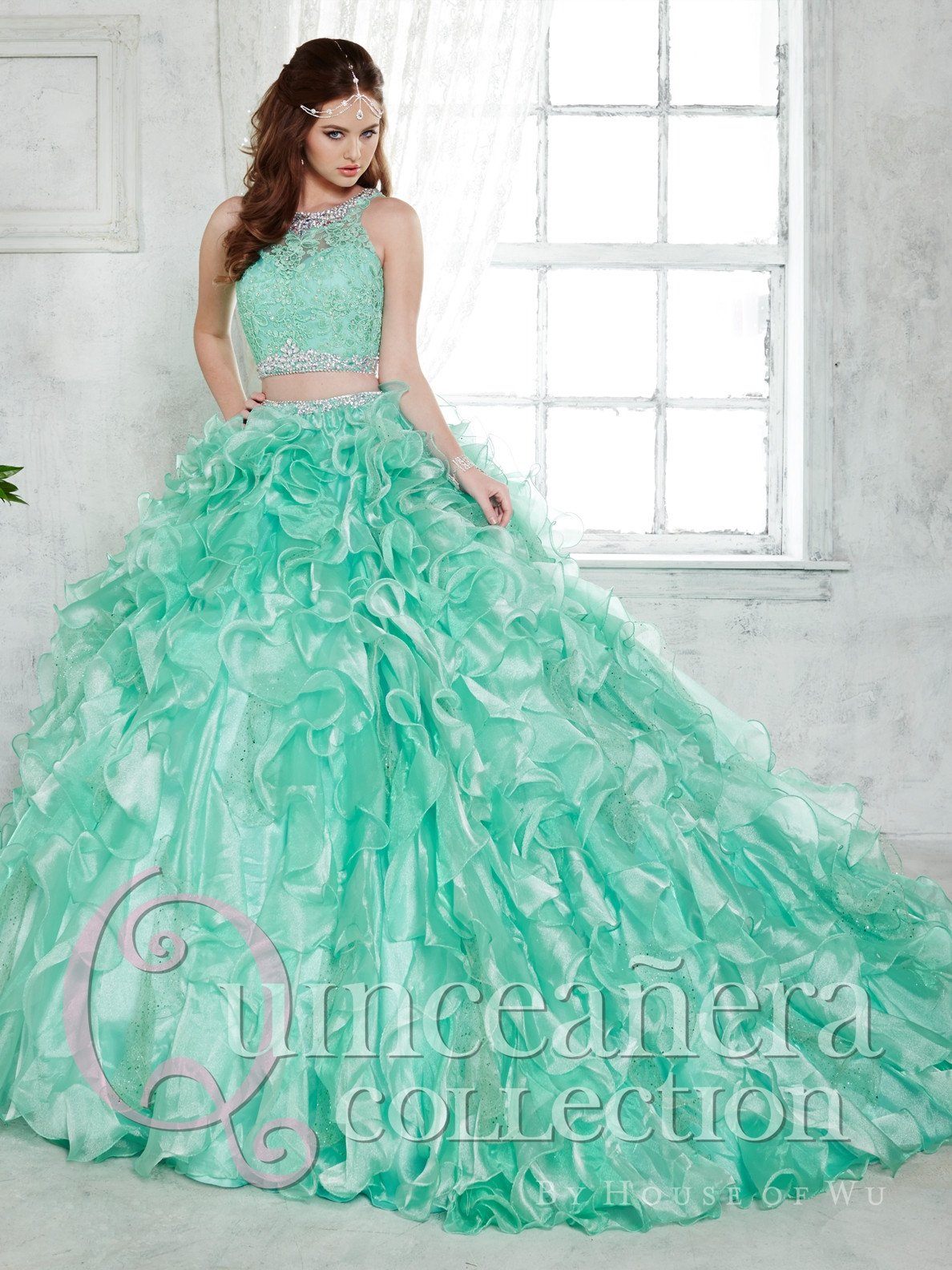 Crop Top Quinceanera Dress with Mini Skirt by House of Wu 26813 2 Rose Pink