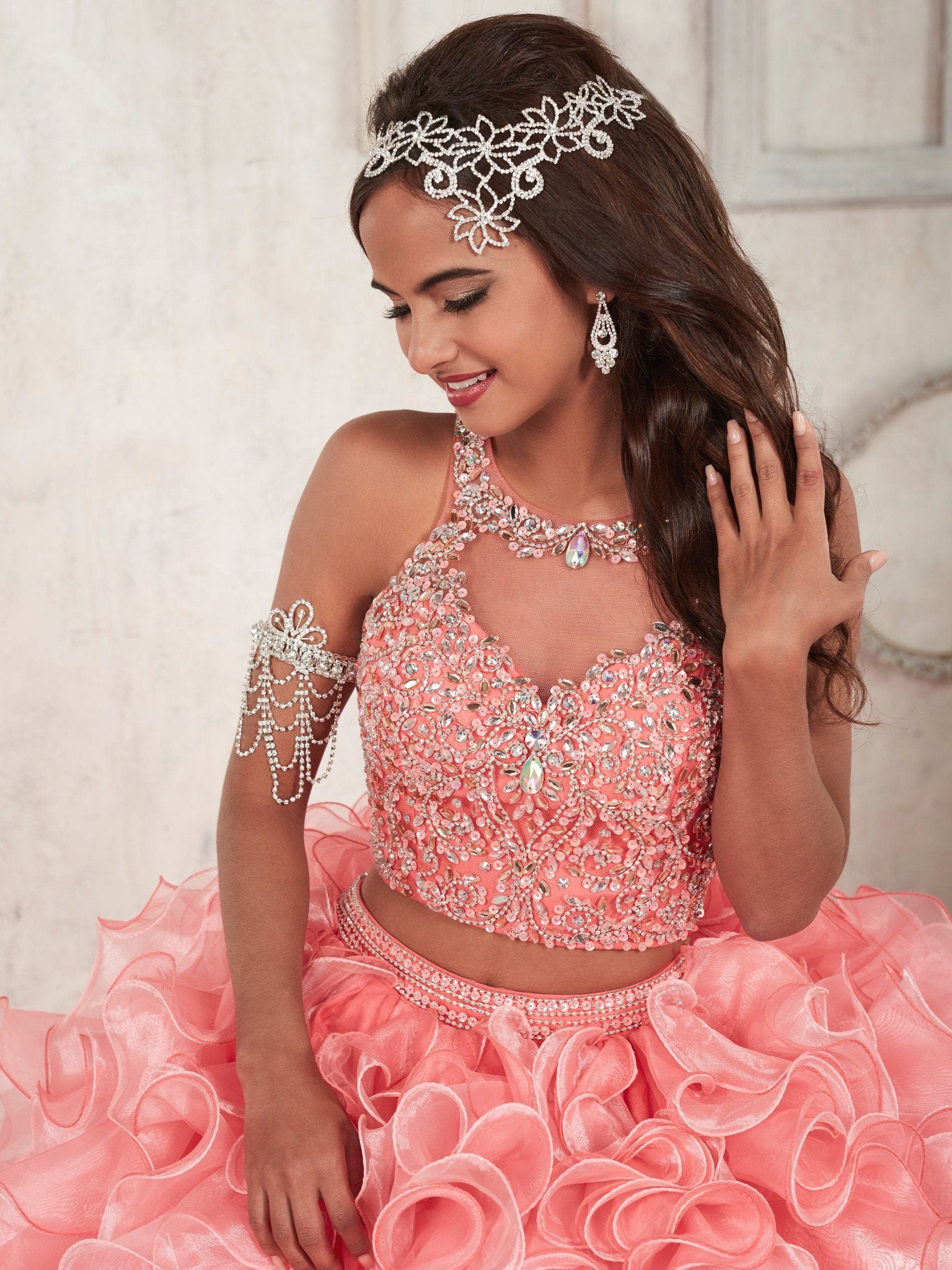 Coral and White Quinceanera Dresses