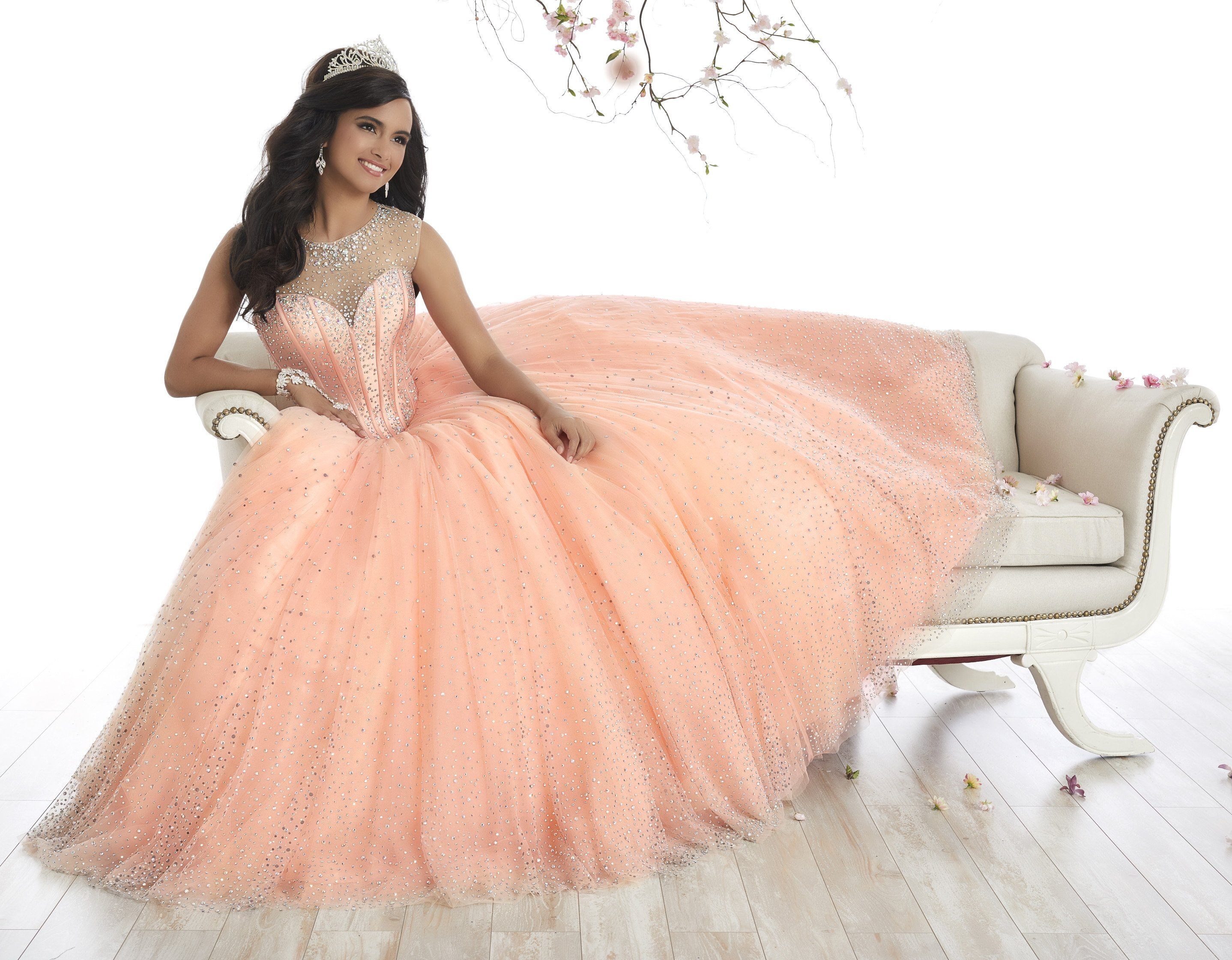 Coral and White Quinceanera Dresses