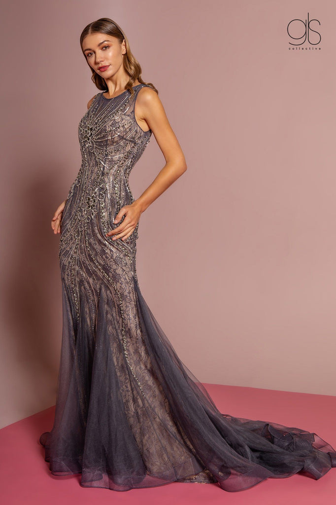 Jeweled Lace Trumpet Dress with Sheer Back by GLS Gloria GL2684 – ABC  Fashion