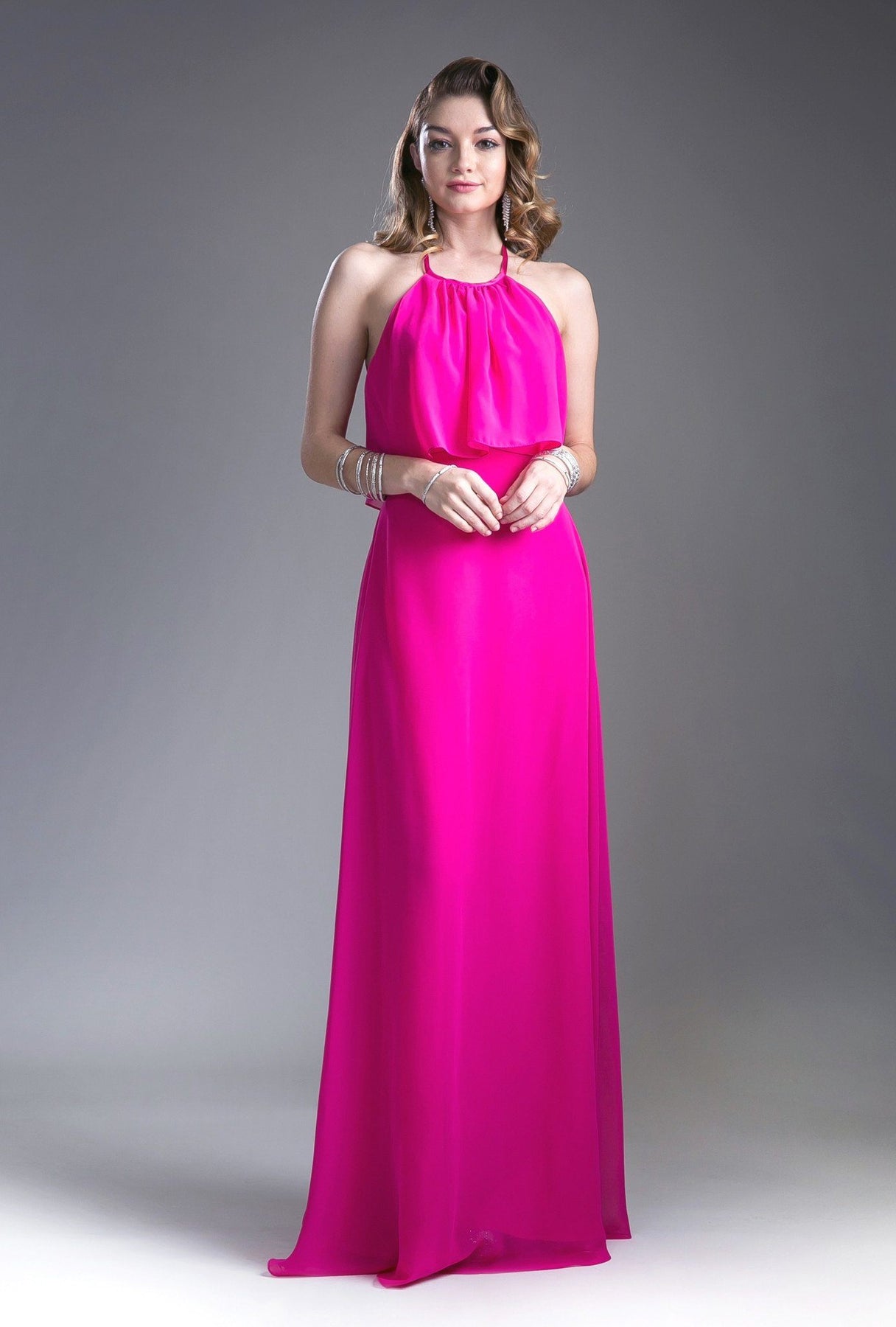 Long Halter Flounce Dress Cinderella Divine 13031 – ABC Fashion