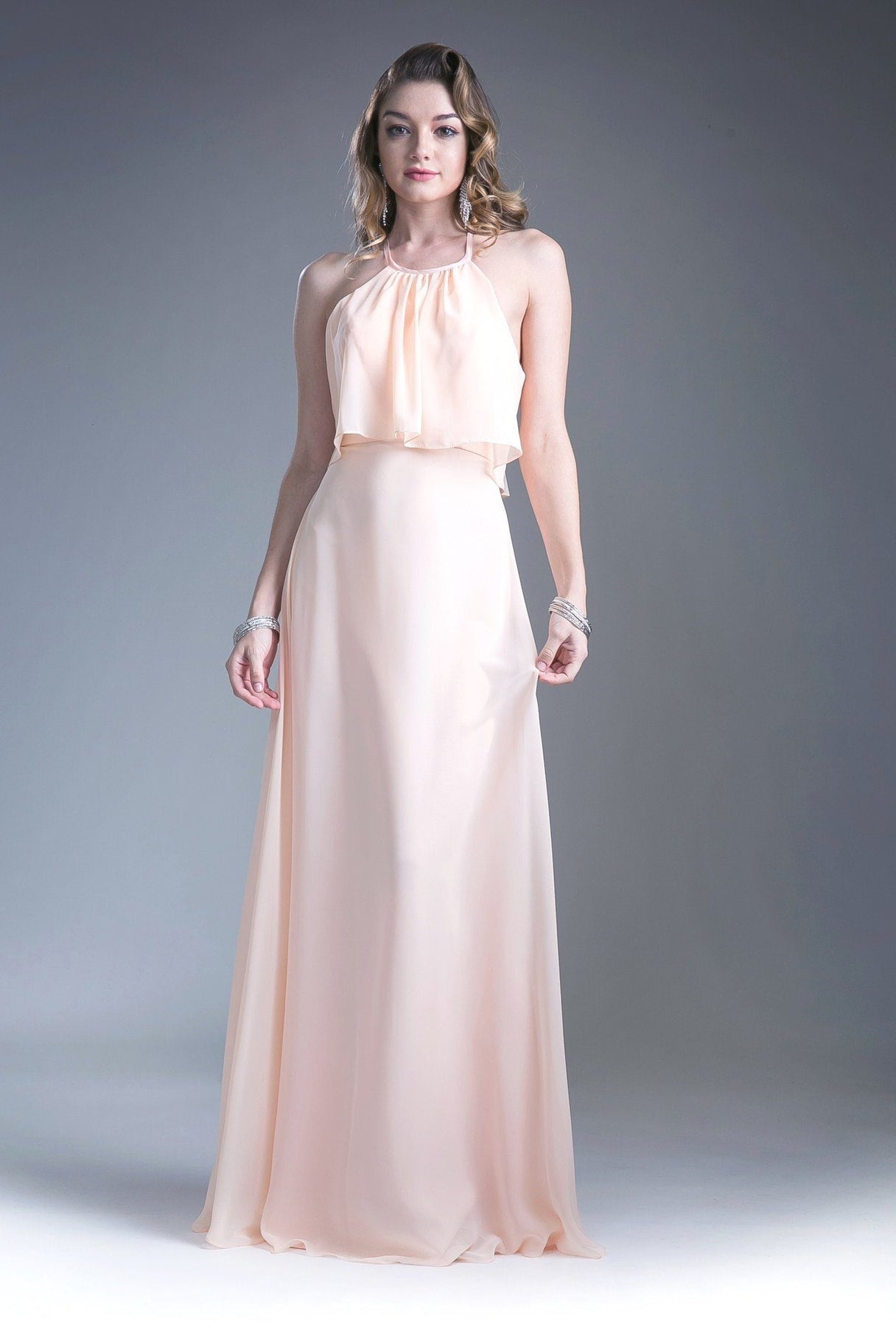 Long Halter Flounce Dress Cinderella Divine 13031 – ABC Fashion