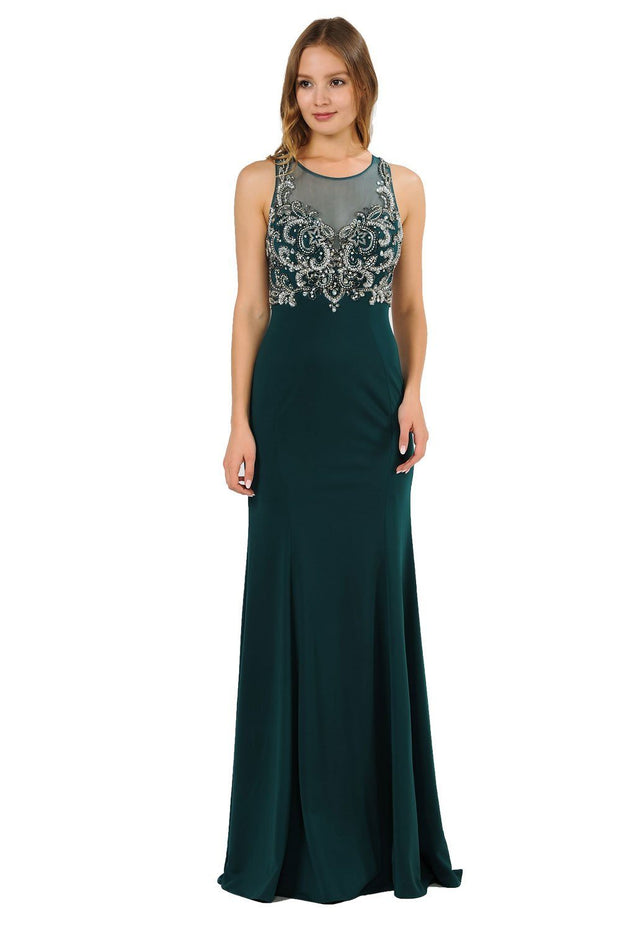 Long Jersey Dress with Sheer Embroidered Bodice by Poly USA 8348 – ABC ...