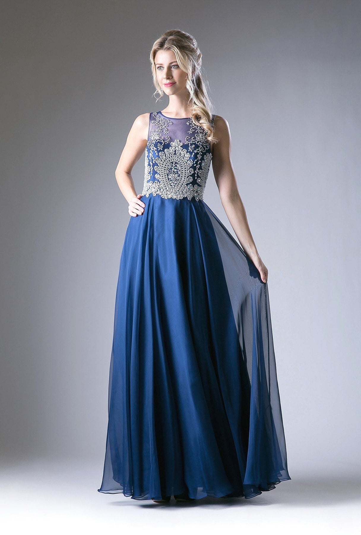 Long Lace Applique Illusion Dress by Cinderella Divine 56 – ABC Fashion