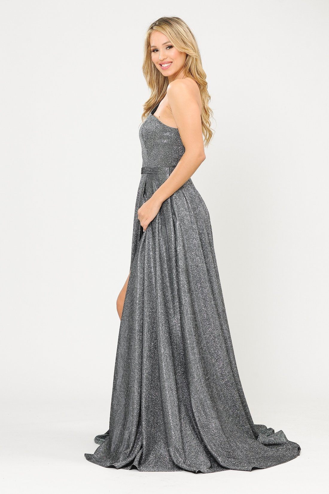 Long Metallic Glitter One Shoulder Dress by Poly USA 8430