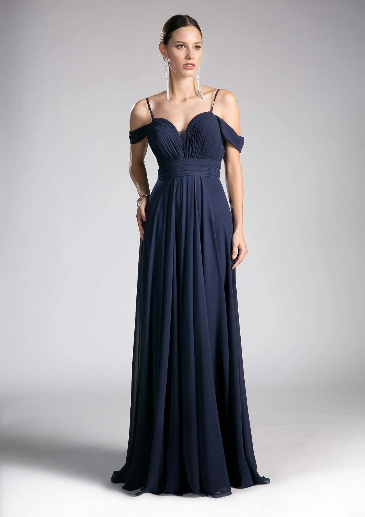 Long Ruched Cold Shoulder Dress by Cinderella Divine CJ241 – ABC Fashion